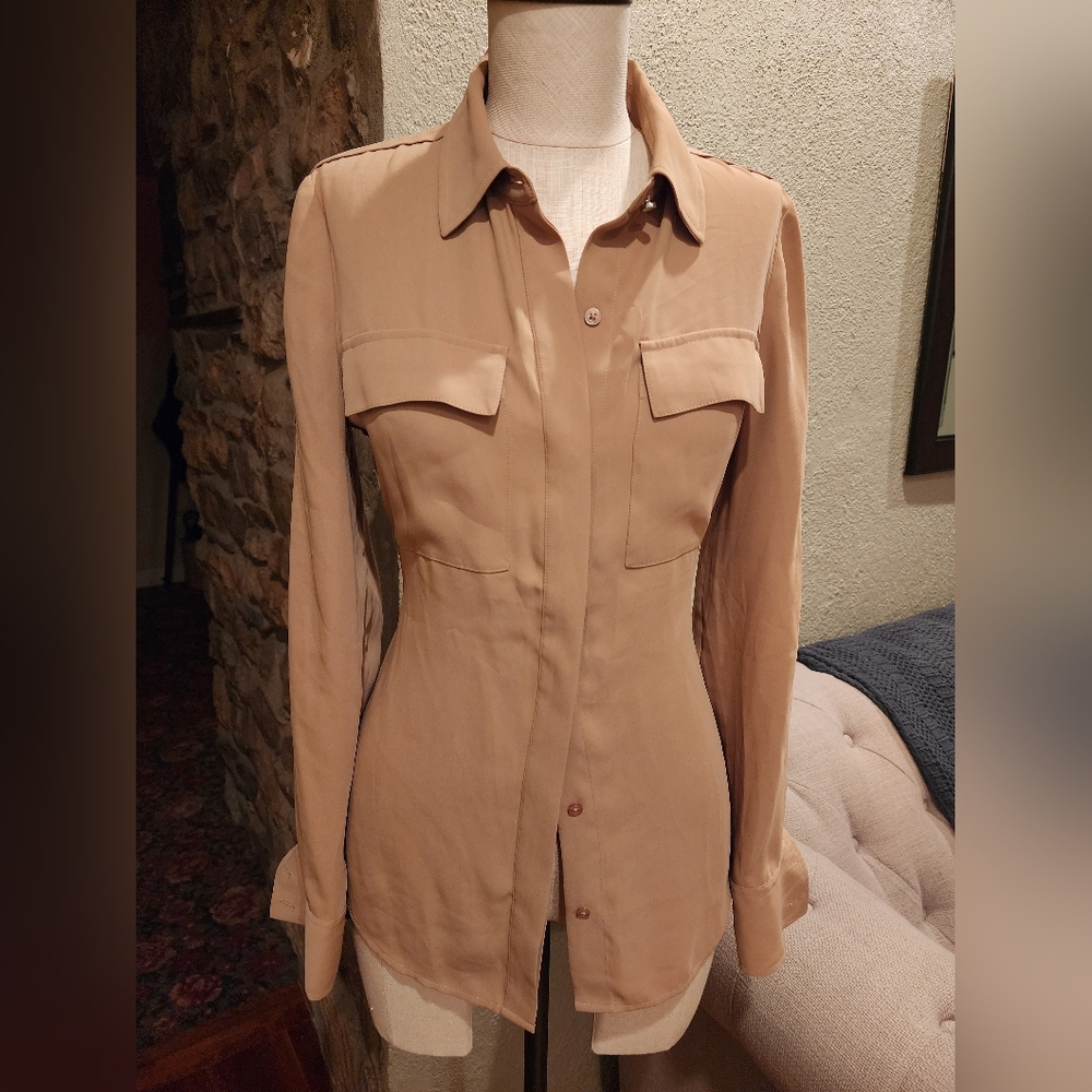 White House Black Market Beige Button-Down Shirt